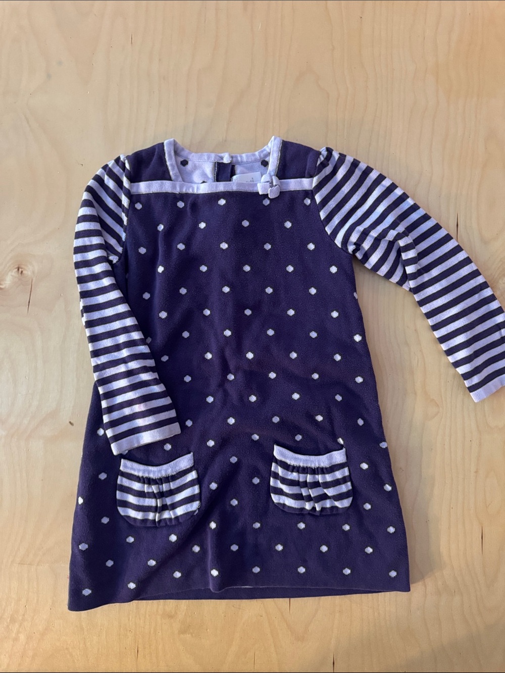 Gymboree Purple Polka Dot Dress with Striped Sleeves